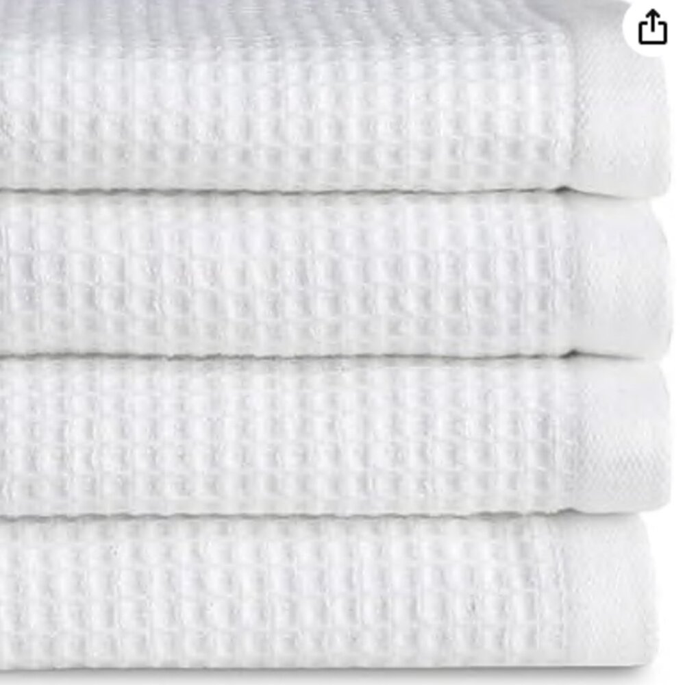 Brand New Cozy Earth Textured Waffle & Weave  Washcloths (4), White